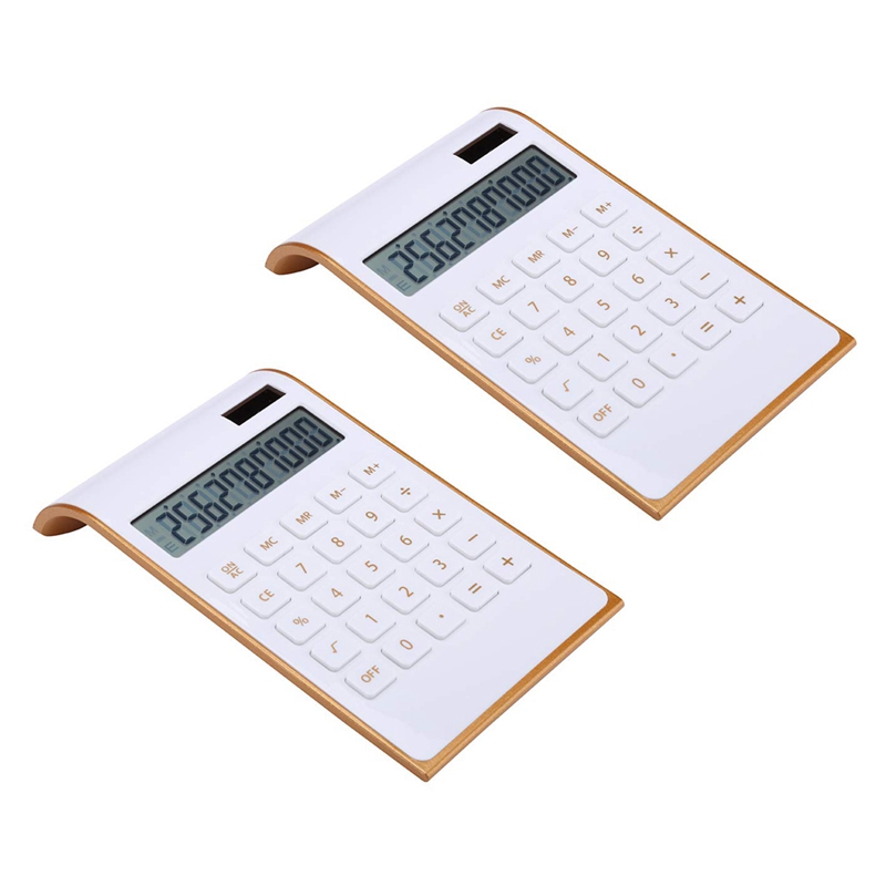 Calculator, Slim Elegant Design, Office/Home Electronics, Dual Powered Desktop Calculator, Solar Power, 10 Digits, Tilted LCD Display, Inclined Design, White - 3