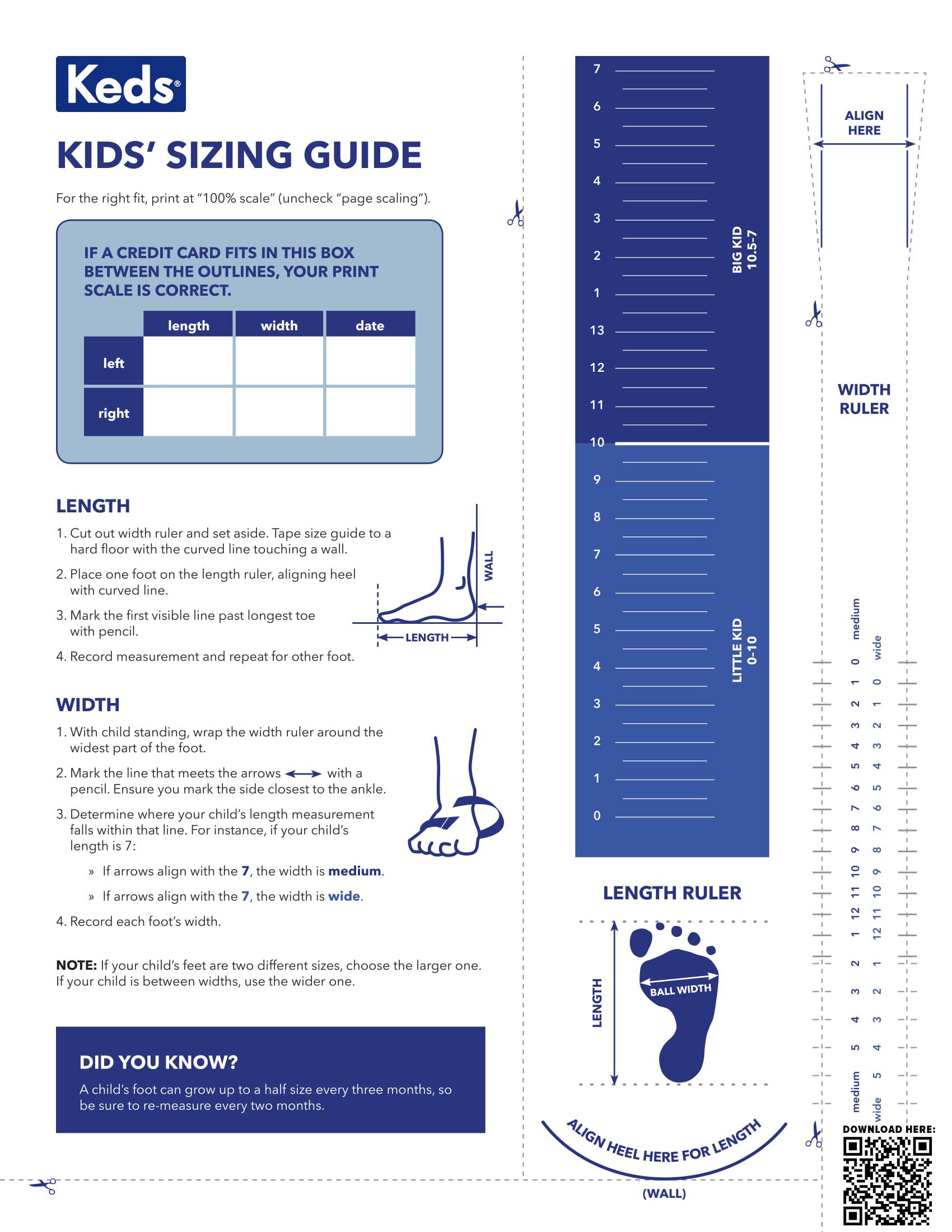 Keds Shoe Width Size Chart
