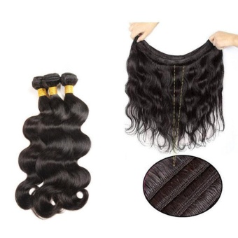 1 Bundle Body Long Curly Wave Lace Closure Human Hair Wig 10 Inch - Intl June 2018 - 2 1 Bundle Body Long Curly Wave Lace Closure Human Hair Wig 10 Inch - intl - 2