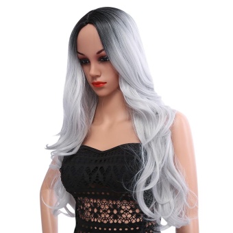 Ombre Long Black Mixed Grey Wigs Heat Resistant Synthetic Hair For Women - Intl July 2018 - 3 Ombre Long Black Mixed Grey Wigs Heat Resistant Synthetic Hair for Women - intl - 3