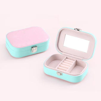 PU Leather Jewelry Storage Box Case Organizer Make-up Mirror Cyan June 2018 - 3 PU Leather Jewelry Storage Box Case Organizer Make-up Mirror Cyan - 3