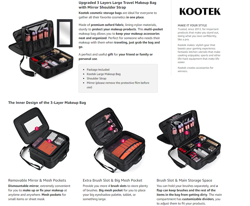 Kootek travel makeup discount bag