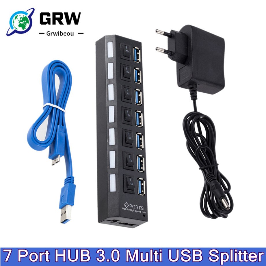 Bộ chia usb 3.0 bộ chia nhiều cổng usb bộ chia otg 7 cổng sạc kèm bộ chuyển đổi nguồn bộ chia nhiều cổng usb led cho máy tính pc bộ mở rộng 3.0