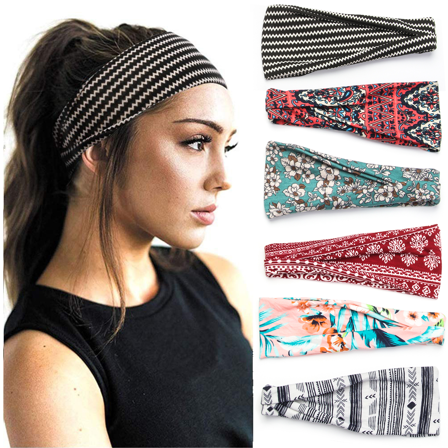PING3693 Fashion Stretchy Yoga Soft Solid Headbands Workout Headbands for Women Sweat Wicking Hair Bands Sweat Headband