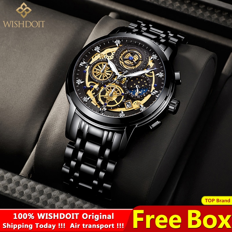 Wishdoit Waterproof Stainless Steel Mens Watch Multifunctional