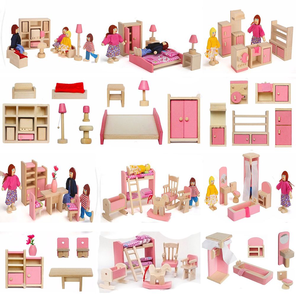 BESHA ห้องครัวห้องนอนเด็กห้องนอนห้องน้ำที่น่าสนใจ DIY จำลองการศึกษาเฟอร์นิเจอร์บ้านตุ๊กตาของเล่นเฟอร์นิเจอร์ไม้บ้านตุ๊กตาขนาดเล็ก6ประเภทของเล่นเรียนรู้สำหรับเด็ก3D อาคารของเล่น