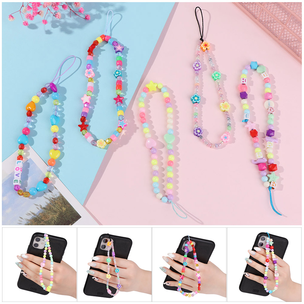 VERMILL New Fashion Acrylic Bead Colorful Pearl Phone Chain Soft Pottery Rope Mobile Phone Strap Lanyard Cell Phone Case Hanging Cord