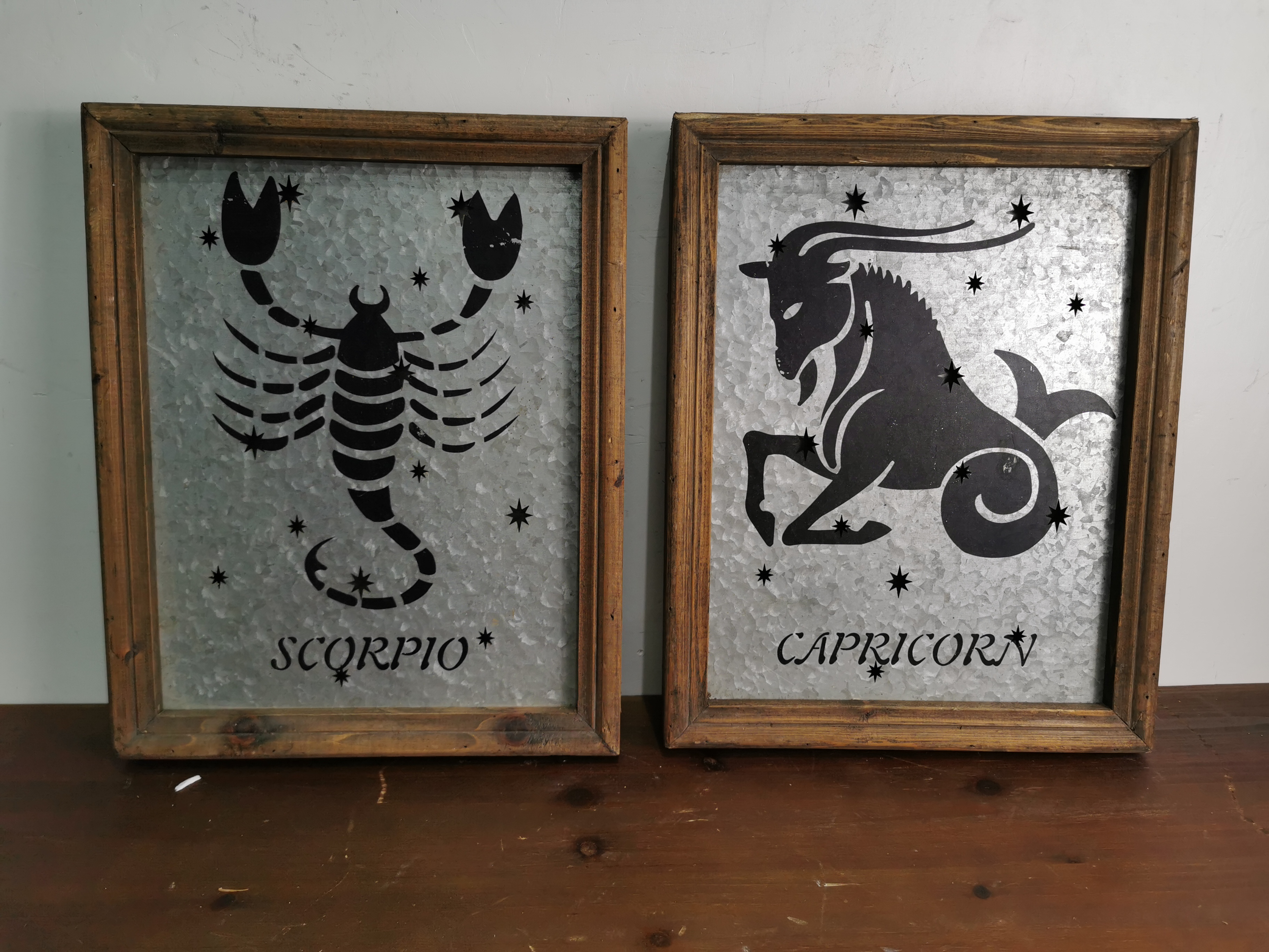 Wooden Zodiac Sign Metal Design Frame Wall Decor - Home Decor, Gifts Ideas