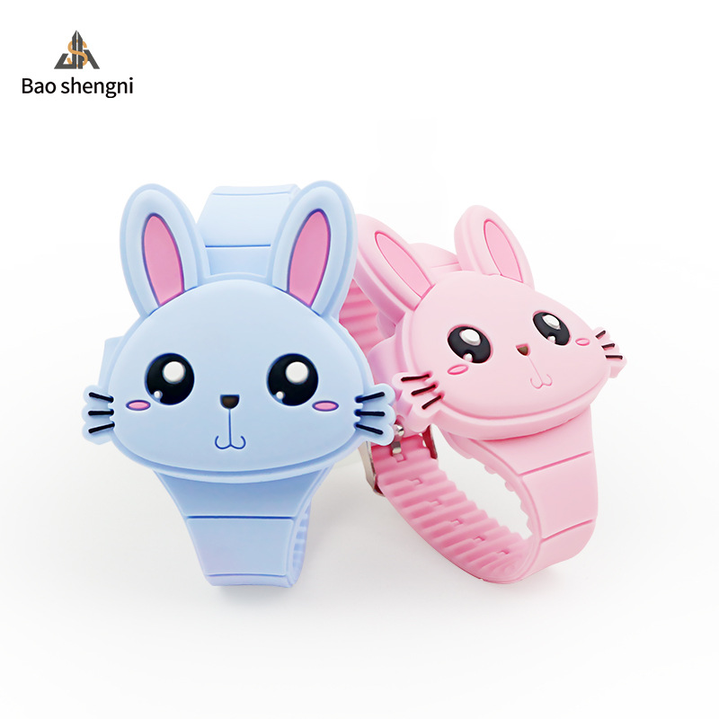 Bunny đồng hồ silicon hoạt hình bé trai bé gái đồng hồ đồ chơi điện tử led cho trẻ em đồng hồ hoạt hình lật dạ quang