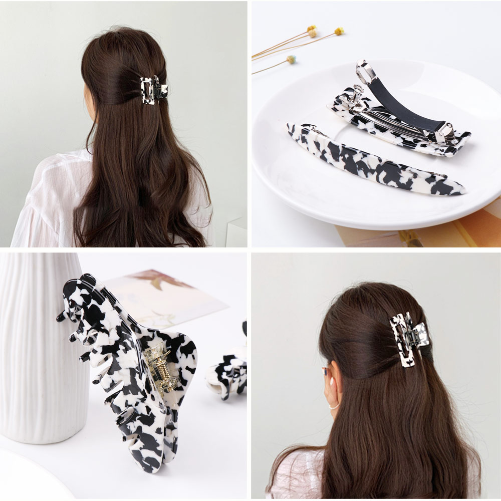 GVGSX9N Hair Accessories Acrylic Large Barrette Metal Hairpins Hair Claw Clip Milk Cow Color Hair Clamps