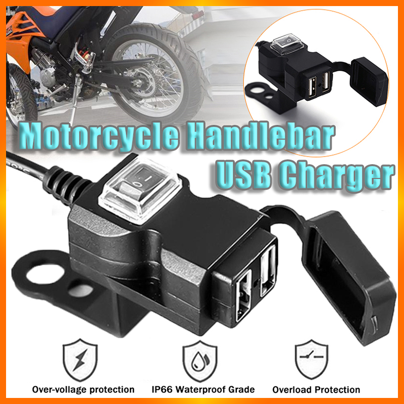 thumbnail image 2 of Dual Waterproof USB Motorcycle Charger – 12V, 2 Ports, Black – Handlebar Mount 2 of 6