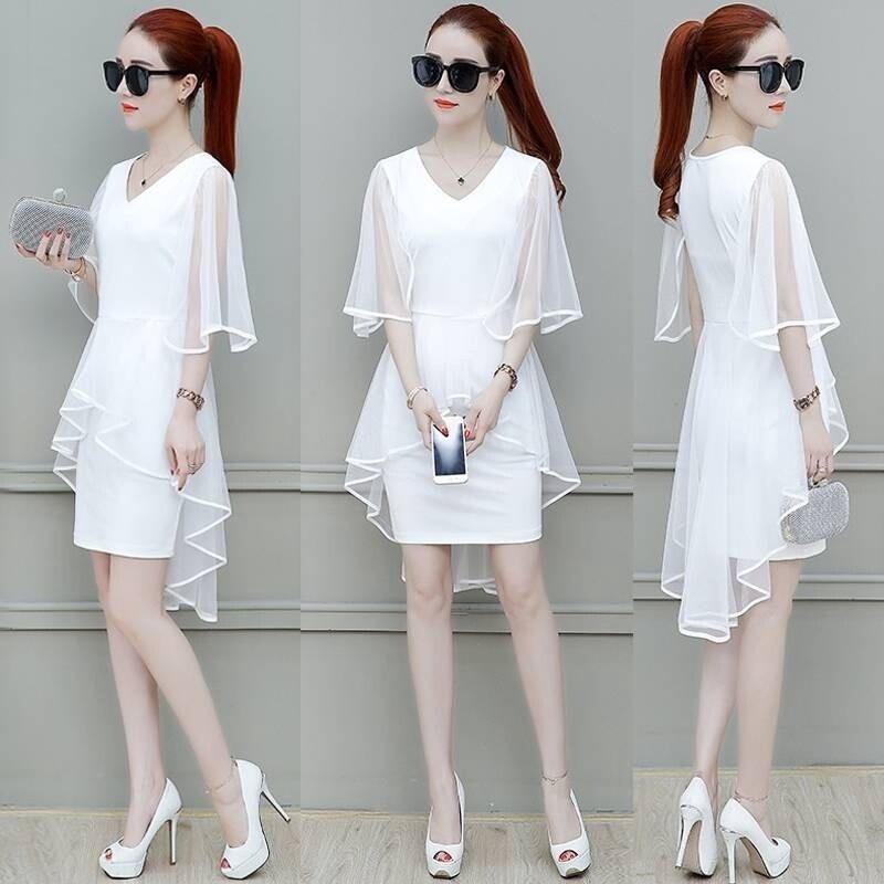 White flowy chiffon on sale dress