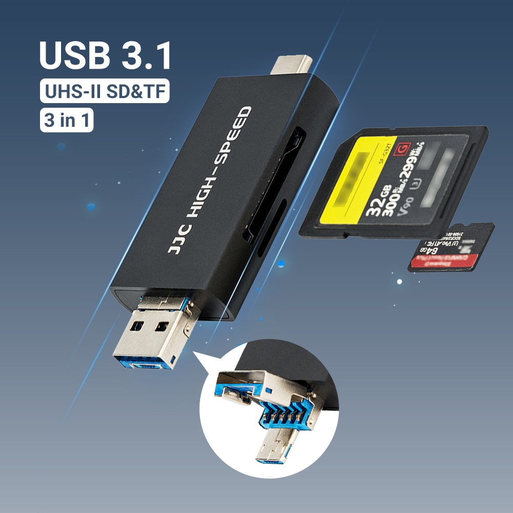 JJC UHS-II SD MSD Card Reader USB 3.1 Micro USB 2.0 Type C USB 3.1 To SD