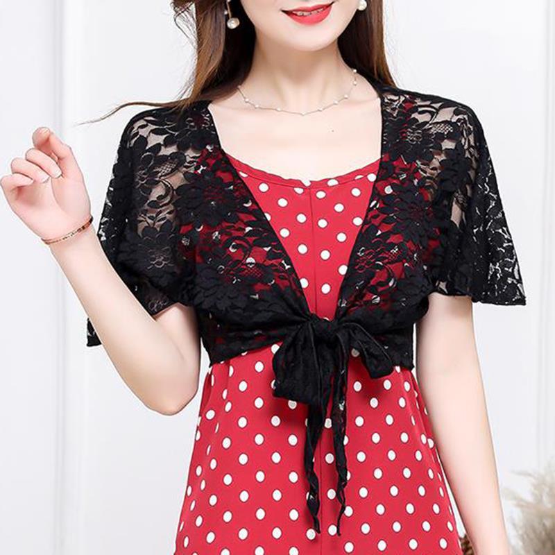 Khăn Choàng Ren Ngoại Cỡ Cho Nữ Áo Khoác Nhỏ Phong Cách Hàn Quốc Áo Cardigan Nữ Bolero Áo Thường Ngà