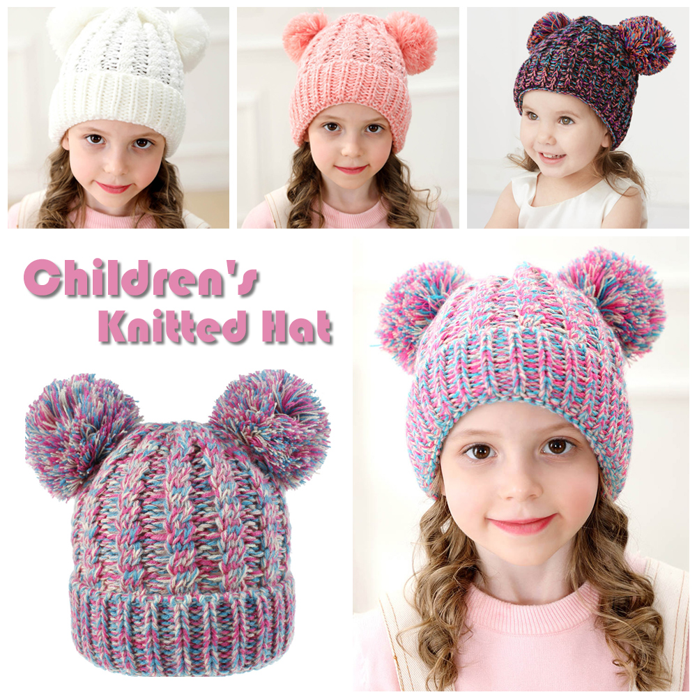 ARQEAR529453 Fashion Pom Pom Ears Baby Girl Crochet Kids Hats Children Winter Cap Knitted Infant Toddler Beanies