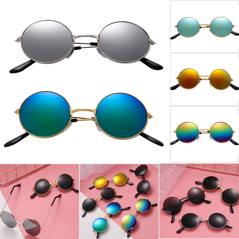 PZJBDI SHOP 1pc Cute Boys And Girls Color Film Streetwear Outdoor Product Reflective Round Sun Glasses Retro Eyewear Children Sunglasses