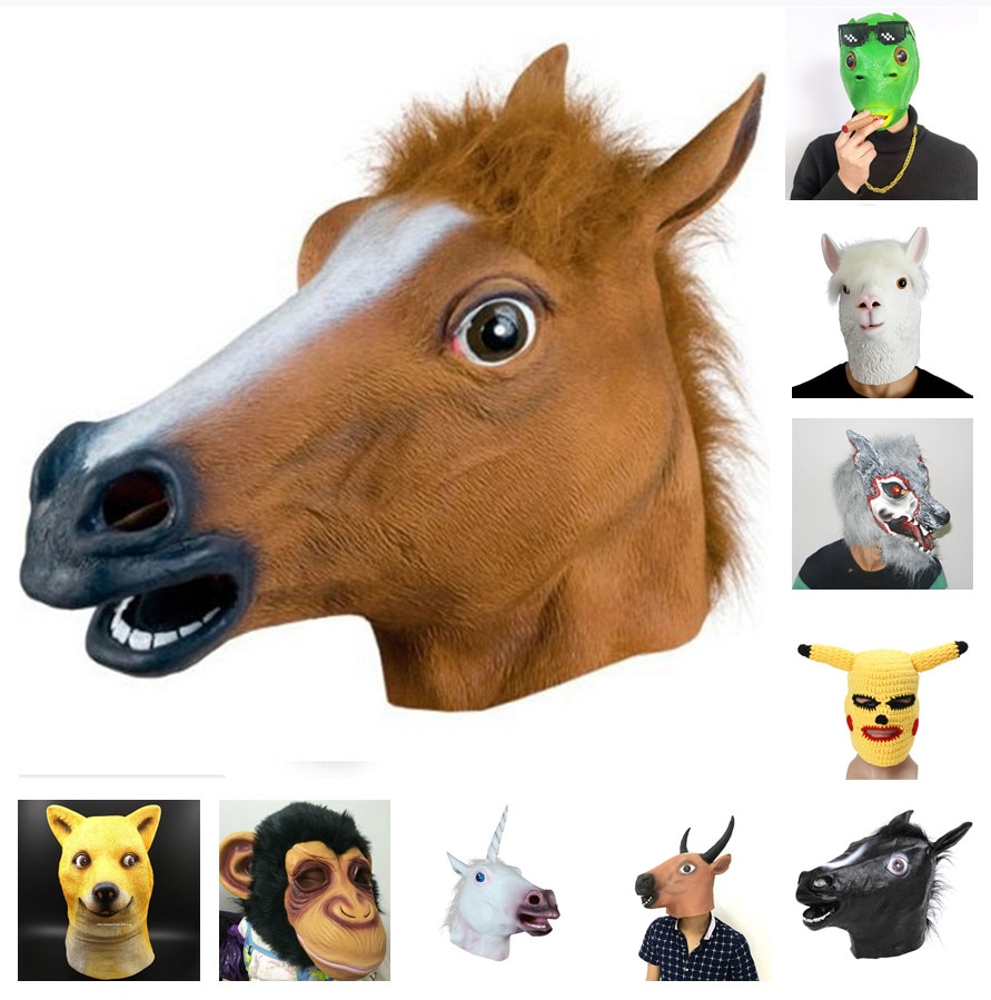 Bóng Halloween cosplay Latex Đầu Ngựa đầu động vật đặt ngựa con chó con