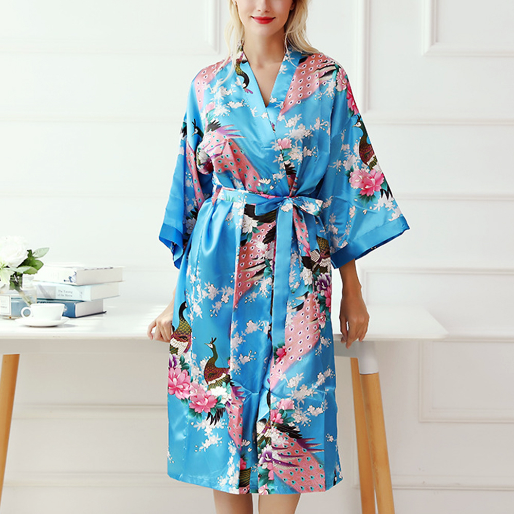 QVPYP เพื่อนเจ้าสาวเสื้อคลุมผ้าไหม Kimono นกยูงเสื้อคลุมนอนชุดนอนชุดคลุมอาบน้ำชุดนอน