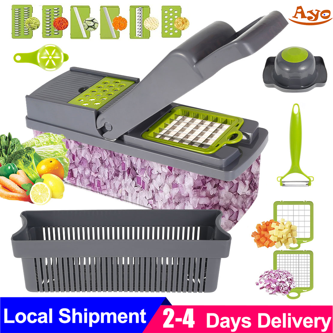 Vegetable Chopper Mandoline Slicer Cutter and Grater 11 in 1 Vegetable  Slicer Potato Onion Veggie Chopper Dicer with Container Gray