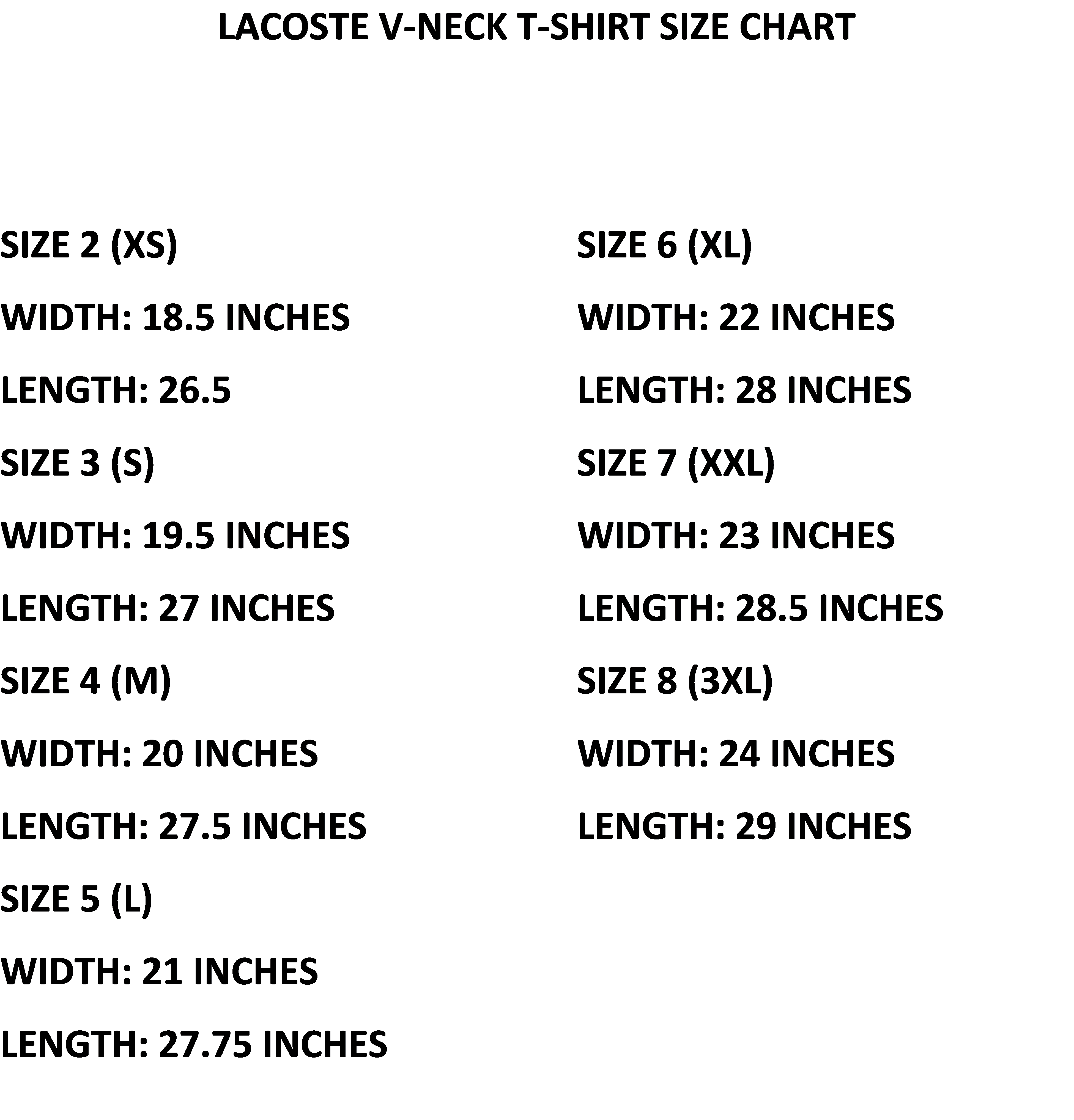 lacoste pants size chart