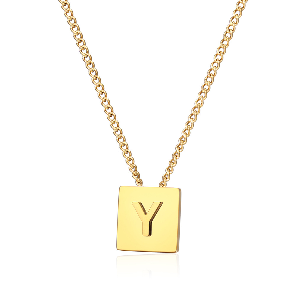 Kemstone Lisa Same Style Stainless Steel A-Z Gold Plated Square Pendant Necklace Jewelry for Women ราคา 172 บาท*ส่งฟรี