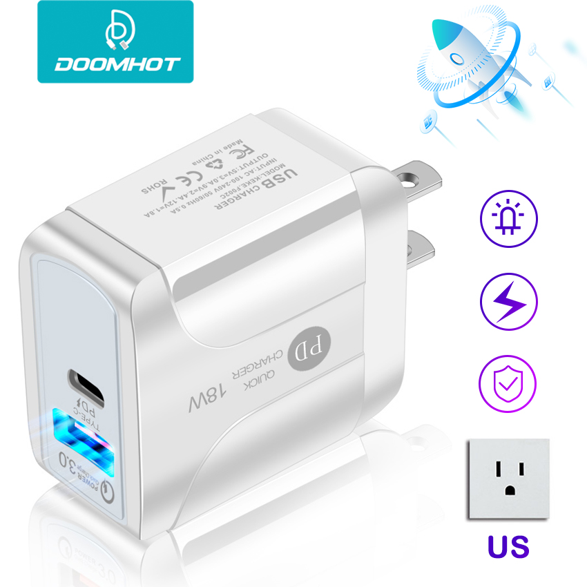 DoomHot Quick อุปกรณ์ชาร์จโทรศัพท์ในรถยนต์ S แท่นชาร์จผนัง Fast USB/ Type-C โทรศัพท์มือถืออะแดปเตอร์ชาร์จไฟ Power Delivery QC3.0 Quick อุปกรณ์ชาร์จโทรศัพท์ในรถยนต์18W สำหรับแผ่นรองโทรศัพท์ Lap ชาร์จ