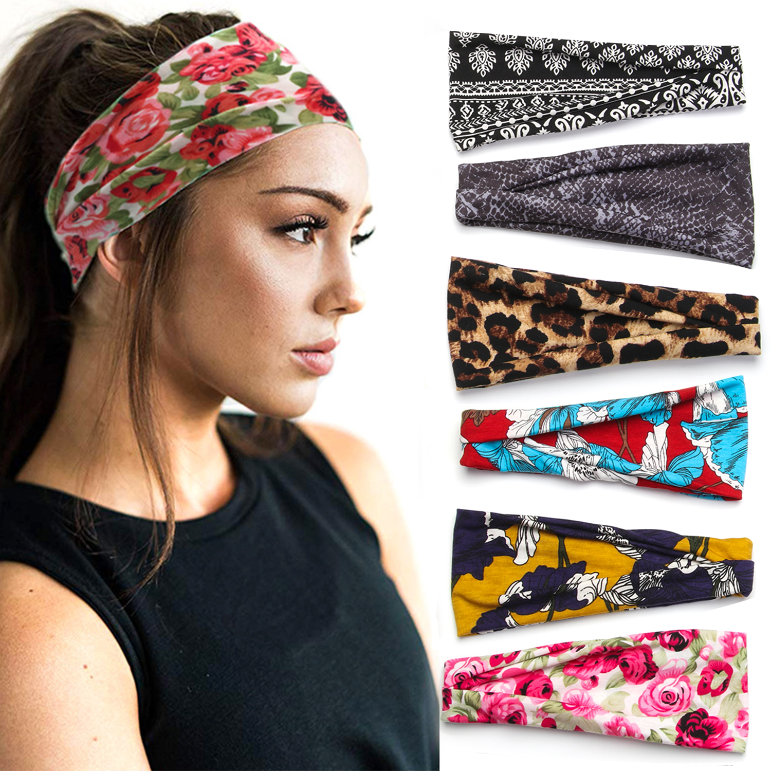 PING3693 Fashion Stretchy Yoga Soft Solid Headbands Workout Headbands for Women Sweat Wicking Hair Bands Sweat Headband