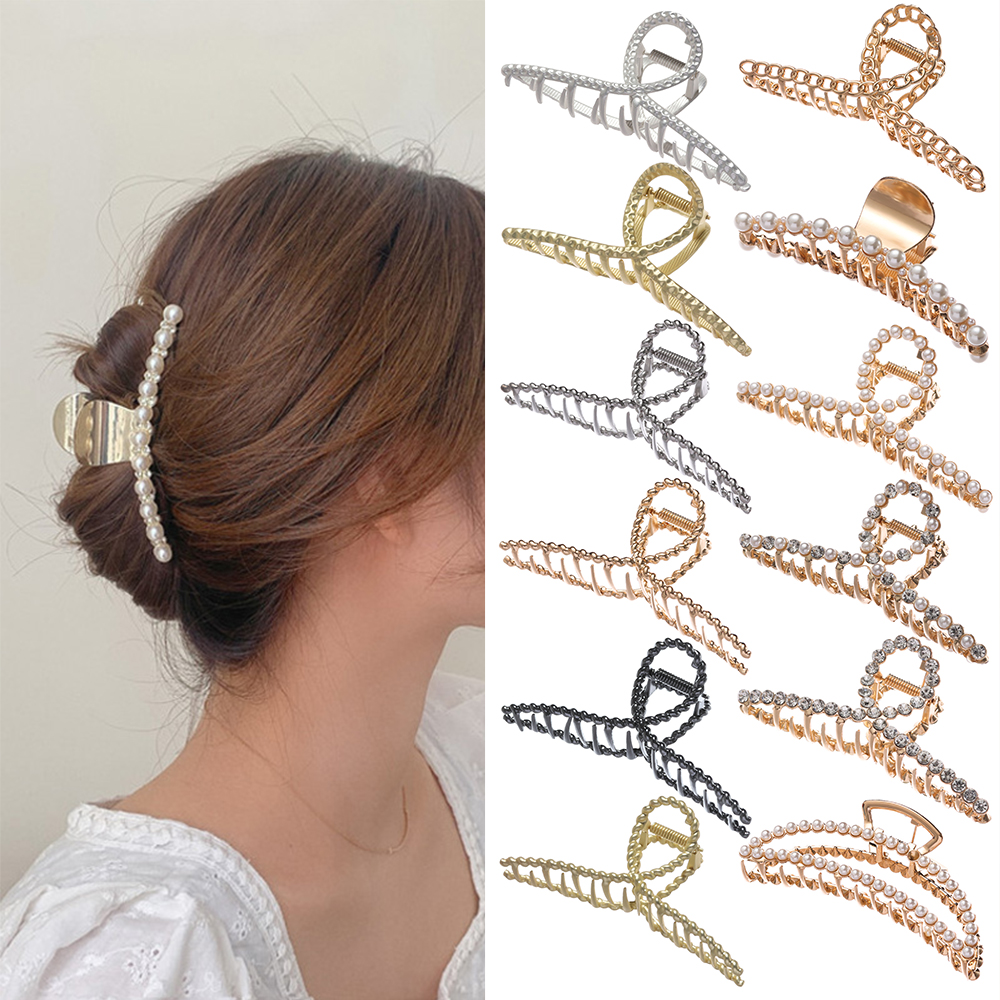 SIKONG Fashion Shiny Rinestone Non Slip Hair Accessories Pearl Hair Clips Hairpin Hair Claws Barrette