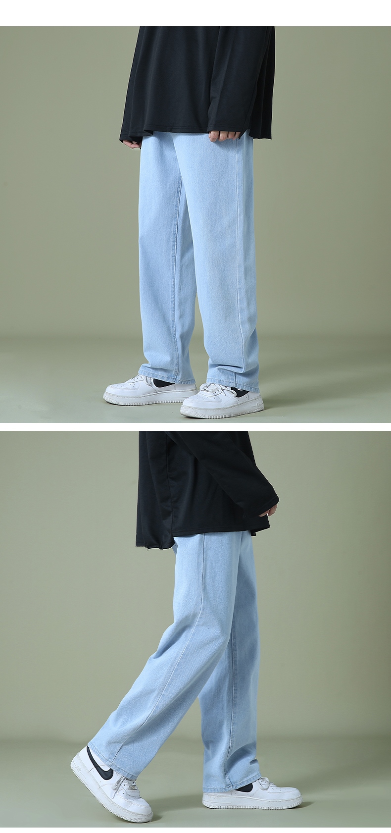 New Autumn Men Denim Wide-leg Pants Korean Style Straight Light Blue Baggy  Jeans Elastic Waist Student Trousers Male Black Gray - AliExpress