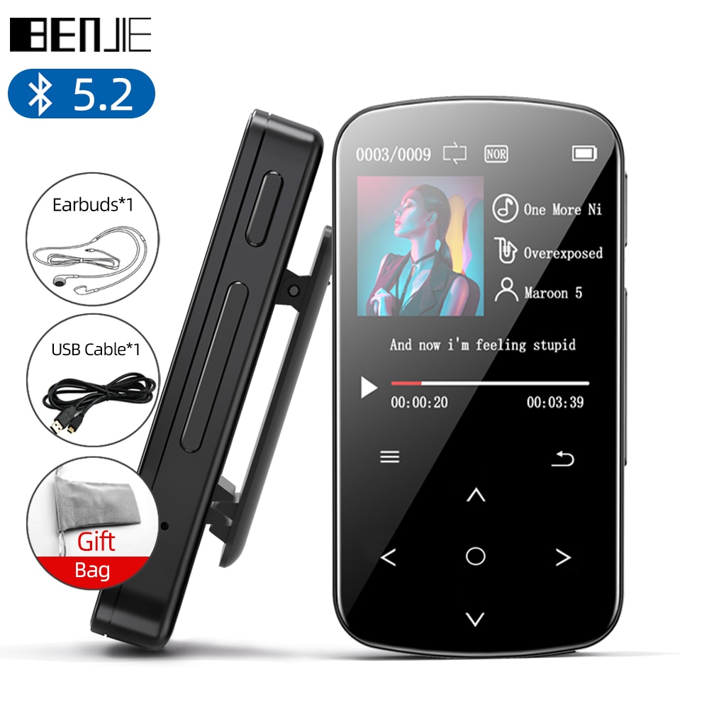Benjie Mini Thể Thao Clip MP3 Máy Nghe Nhạc Với Bluetooth 5.2 Di Động