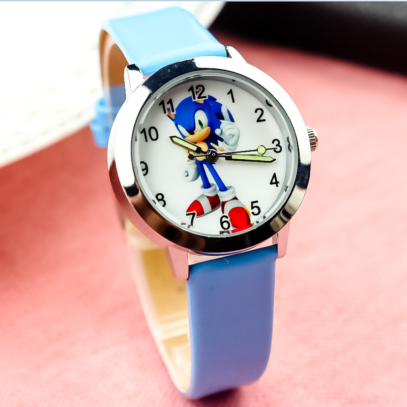 Sonic the hedgehog đồng hồ thạch anh cho bé trai bé gái đồng hồ đeo tay da hoạt hình đồng hồ điện tử phát sáng hợp thời trang cho học sinh