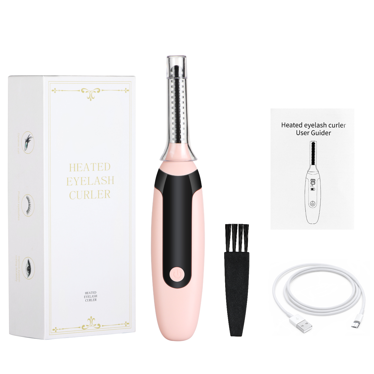 CYCLING TO WORKLS Pink UBS Rechargeable Professional Quick Heating Electric Eyelash Eyelashes Curl Tool Eyelash Curler Heated
