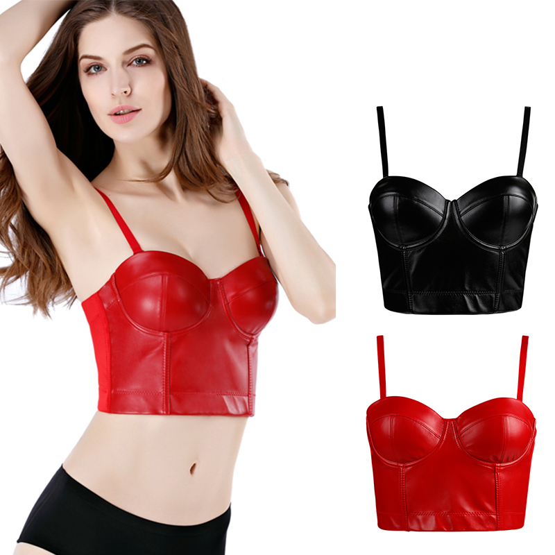 Women Steampunk Corset Bra Tops Leather PU Bralette Push Up Bras for Women  Waist Trainer Slimming Underwear Short Top Red and Black