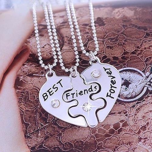 Silver Pink Cz Best Friends Forever Heart Pendant in Pink | Goldmark (AU)