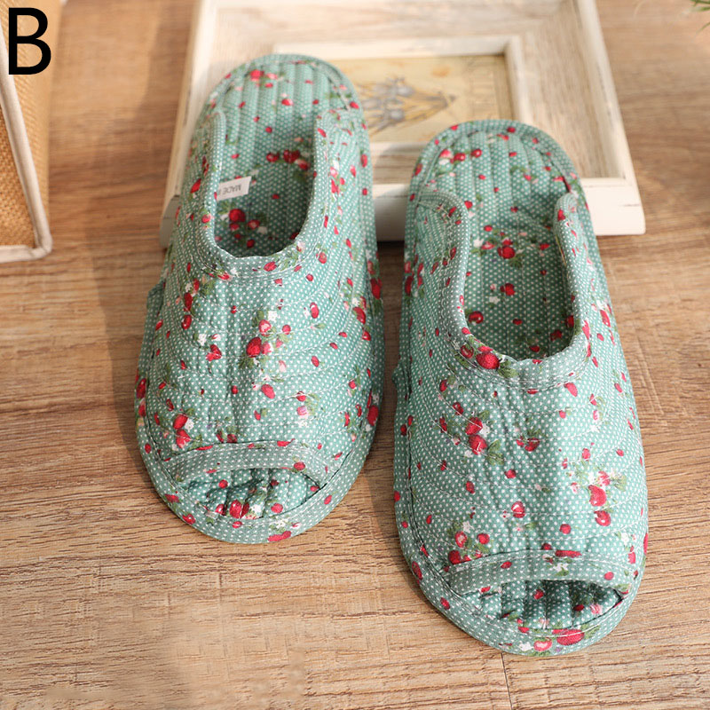 Đôi dép đi trong nhà thời trang in hoa chất liệu cotton chống trượt chất lượng cao nhẹ đế bệt mềm mại