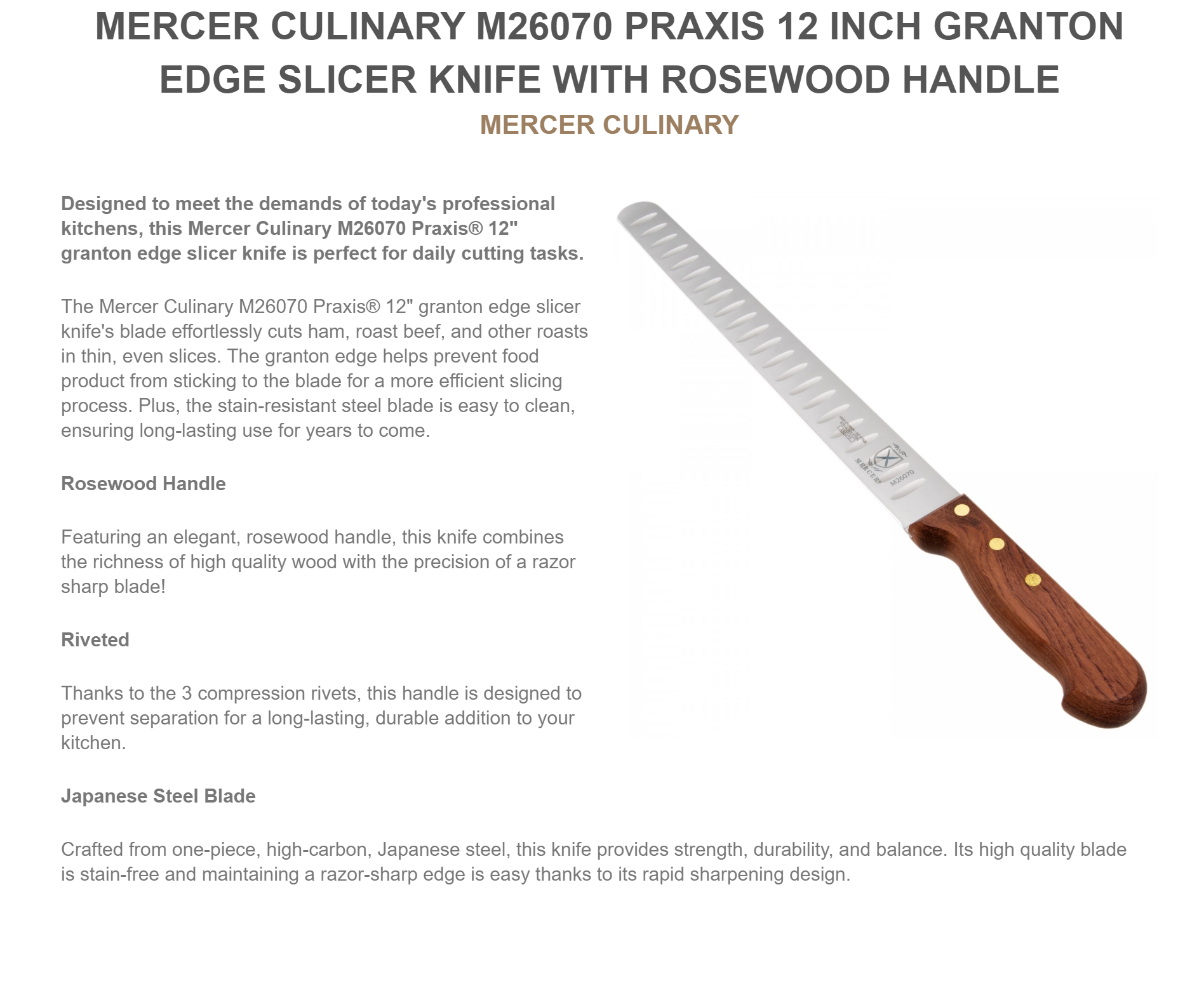 Mercer Culinary M26080 Praxis® 14 Granton Edge Slicer Knife with Rosewood  Handle