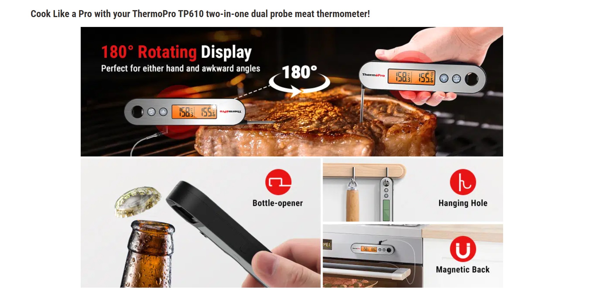 Thermopro Tp610w Waterproof Dual Probe Meat Thermometer With Alarm