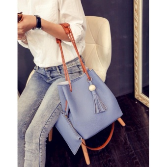 2 In 1 Korean Style Pastel Color Bucket Bag Tassel With Pouch Shoulder Bag Body Bag Casual Bag Blue June 2018 - 2 2 in 1 Korean Style Pastel Color Bucket Bag Tassel with Pouch Shoulder Bag Body Bag Casual Bag Blue - 2