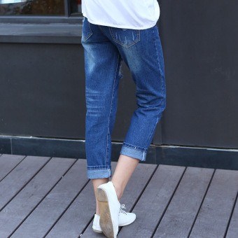 2016 Autumn Women Hole Jeans Denim Nine Pants (Dark Blue) June 2018 - 3 2016 Autumn Women Hole Jeans Denim Nine Pants (Dark Blue) - 3