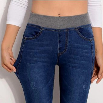 2017 Sexy Jeans Women Casual Waist Elastic Denim Long Pencil Pants Lady Trousers Plus Size(Dark Blue) - Intl June 2018 - 2 2017 Sexy Jeans Women Casual Waist Elastic Denim Long Pencil Pants Lady Trousers Plus Size(Dark blue) - intl - 2