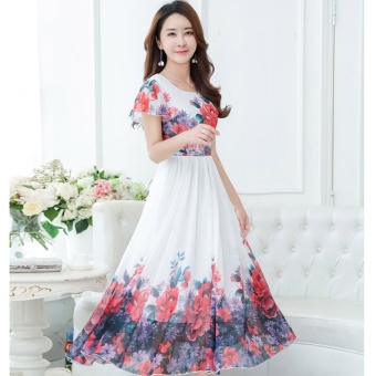 2017 Summer New Short Sleeve Was Thin Bohemian Printing Dress Long Paragraph Color Chiffon Slim Beach Dress(Only White In Stock) - Intl June 2018 - 2 2017 Summer New Short Sleeve Was Thin Bohemian Printing Dress Long Paragraph Color Chiffon Slim Beach Dress(Only White in Stock) - intl - 2