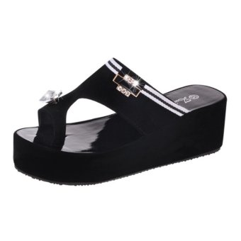 2017 Women's Platform Shoes Toe Clip Heeled Sandals Summer ShoesBling Rhinestone Sandals Outdoor Slippers Black - Intl June 2018 - 4 2017 Women's Platform Shoes Toe Clip Heeled Sandals Summer ShoesBling Rhinestone Sandals Outdoor Slippers Black - intl - 4