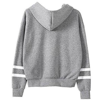 Amart Korean Simple Fashion Women Sweatshirt With Hat DrawstringLong Sleeve Striped Splicing Hoodies Pullover(Grey) - Intl May 2018 - 2 Amart Korean Simple Fashion Women Sweatshirt With Hat DrawstringLong Sleeve Striped Splicing Hoodies Pullover(Grey) - intl - 2