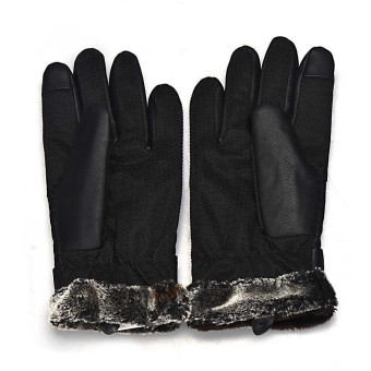 Anti Slip Men Thermal Winter Sports Leather Touch Screen Gloves Black June 2018 - 2 Anti Slip Men Thermal Winter Sports Leather Touch Screen Gloves Black - 2