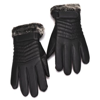 Anti Slip Men Thermal Winter Sports Leather Touch Screen Gloves Black June 2018 - 3 Anti Slip Men Thermal Winter Sports Leather Touch Screen Gloves Black - 3