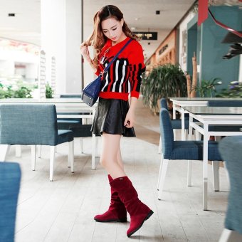Autumn Winter Boots Women Sweet Boot Stylish Flat Flock Shoes SnowBoots - Intl June 2018 - 4 Autumn Winter Boots Women Sweet Boot Stylish Flat Flock Shoes SnowBoots - intl - 4