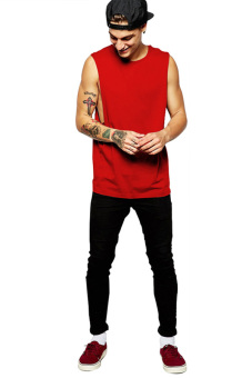 BLKSHP Dropped Armholes Sleeveless T-Shirt (Red) June 2018 - 4 BLKSHP Dropped Armholes Sleeveless T-Shirt (Red) - 4