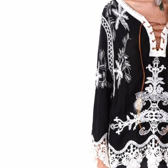 Bohemian Embroidery Hallow Out Openwork Lace Shirts Womencasual(Black) - Intl June 2018 - 3 Bohemian embroidery Hallow out openwork lace shirts womencasual(Black) - intl - 3