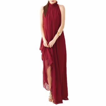 Bohemian Long Dress Women Chiffon Dresses Halter Neck Sleeveless Dress(Wine Red) - Intl June 2018 - 2 Bohemian Long Dress Women Chiffon Dresses Halter Neck Sleeveless Dress(Wine Red) - intl - 2
