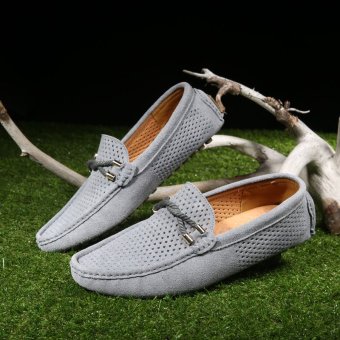 Breathable Genuine Leather Men's Loafers - Grey June 2018 - 5 Breathable Genuine Leather Men's Loafers - Grey - 5